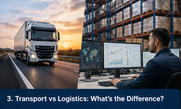 Vergleichsdiagramm, das den Unterschied zwischen Transport- und Logistikprozessen zeigt