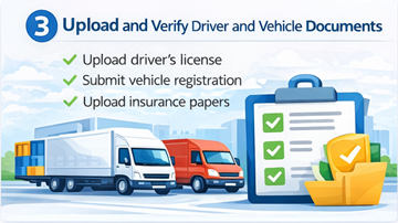 Transportunternehmen lädt Führerschein- und Fahrzeugdokumente im PDF-Format zur Verifizierung auf der ExusTrans Plattform hoch