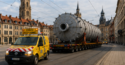 Übermaßtransport durch enge Straßen europäischer Städte