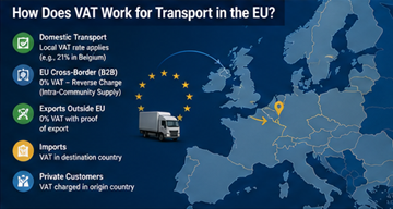 Europäisches MwSt.-Konzept für Transportleistungen mit grenzüberschreitender Logistik und Steuerregeln