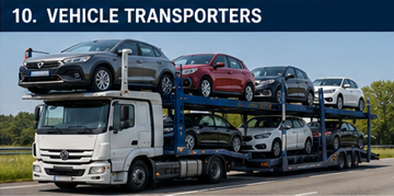 Fahrzeugtransporter befördert mehrere Autos quer durch Europa