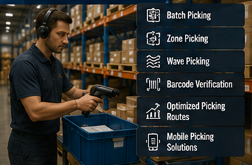 Lagermitarbeiter nutzt WMS-Software für Kommissionierung und Fulfillment-Prozesse