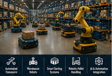 Automatisierte Lagerroboter, verbunden mit Warehouse-Management-System-Software