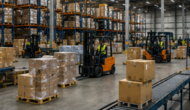 Lagerung und Stückgutlogistik mit Palettensortierung, Gabelstaplern, Distributionszentren und Ladungsabwicklung