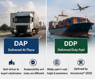 Internationale Versand- und Logistikabläufe zur Erklärung der Handelsklauseln DDP und DAP
