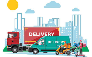 Straßentransport für regionale Zustellung mit Transportern und Lkw in der urbanen Logistik