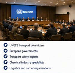 UNECE und internationale Transportbehörden, die ADR-Vorschriften für gefährliche Güter verwalten